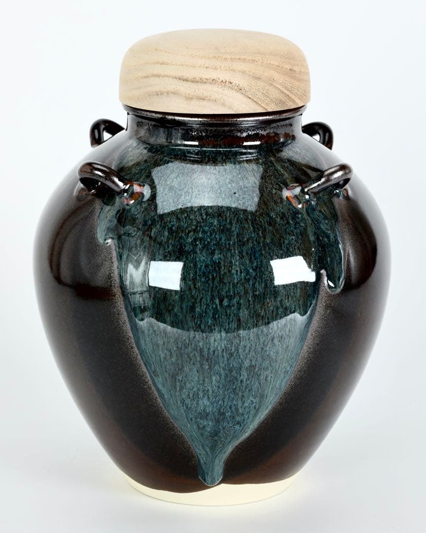 万代草山 四耳茶壺 飾壺 茶道具 共箱 口覆仕覆 正絹飾紐付 作家物 古美術品