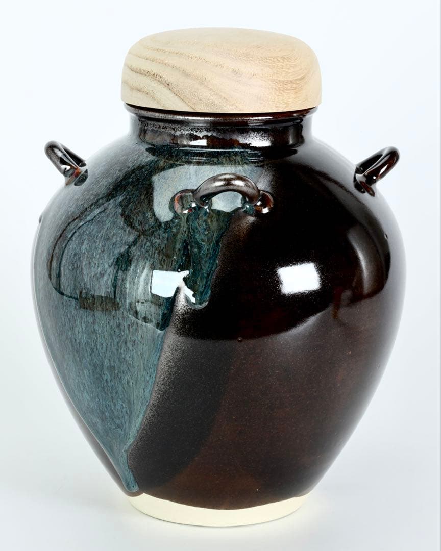 万代草山 四耳茶壺 飾壺 茶道具 共箱 口覆仕覆 正絹飾紐付 作家物 古美術品