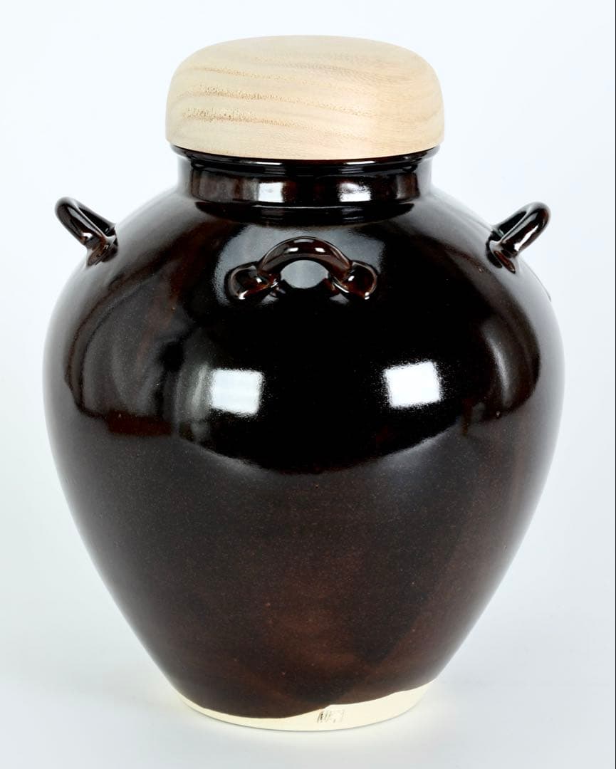 万代草山 四耳茶壺 飾壺 茶道具 共箱 口覆仕覆 正絹飾紐付 作家物 古美術品