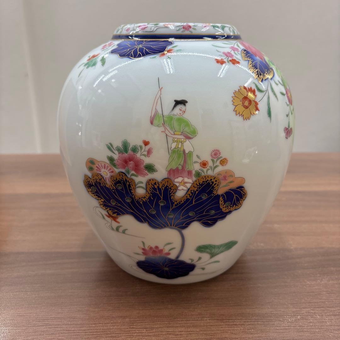 深川製磁 深川製 花瓶 染錦絢爛草花絵 花器 フラワーベース