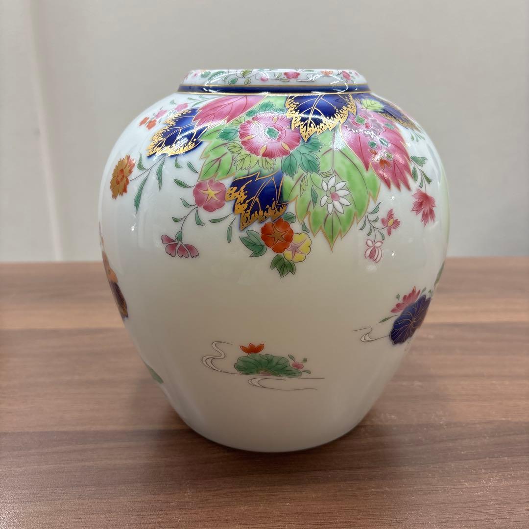 深川製磁 深川製 花瓶 染錦絢爛草花絵 花器 フラワーベース