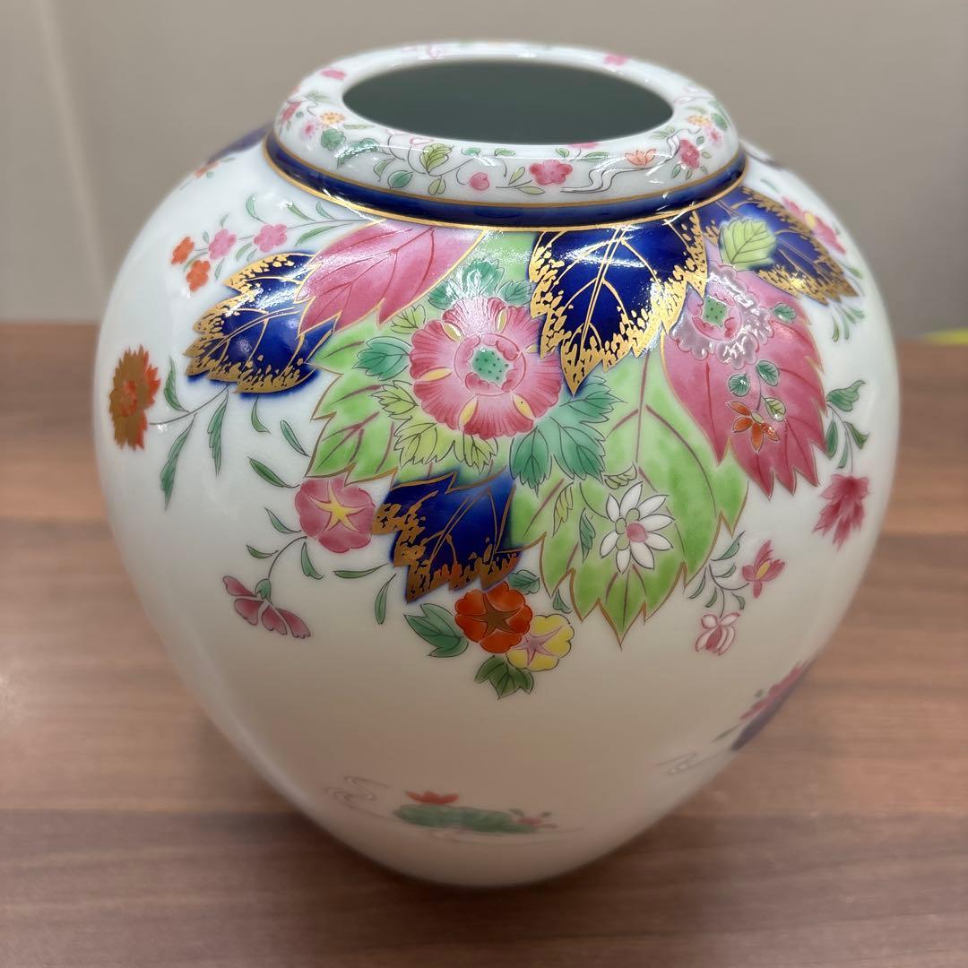 深川製磁 深川製 花瓶 染錦絢爛草花絵 花器 フラワーベース