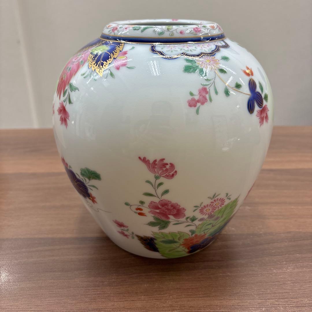 深川製磁 深川製 花瓶 染錦絢爛草花絵 花器 フラワーベース