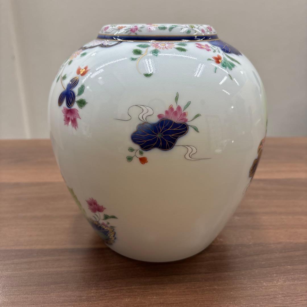 深川製磁 深川製 花瓶 染錦絢爛草花絵 花器 フラワーベース