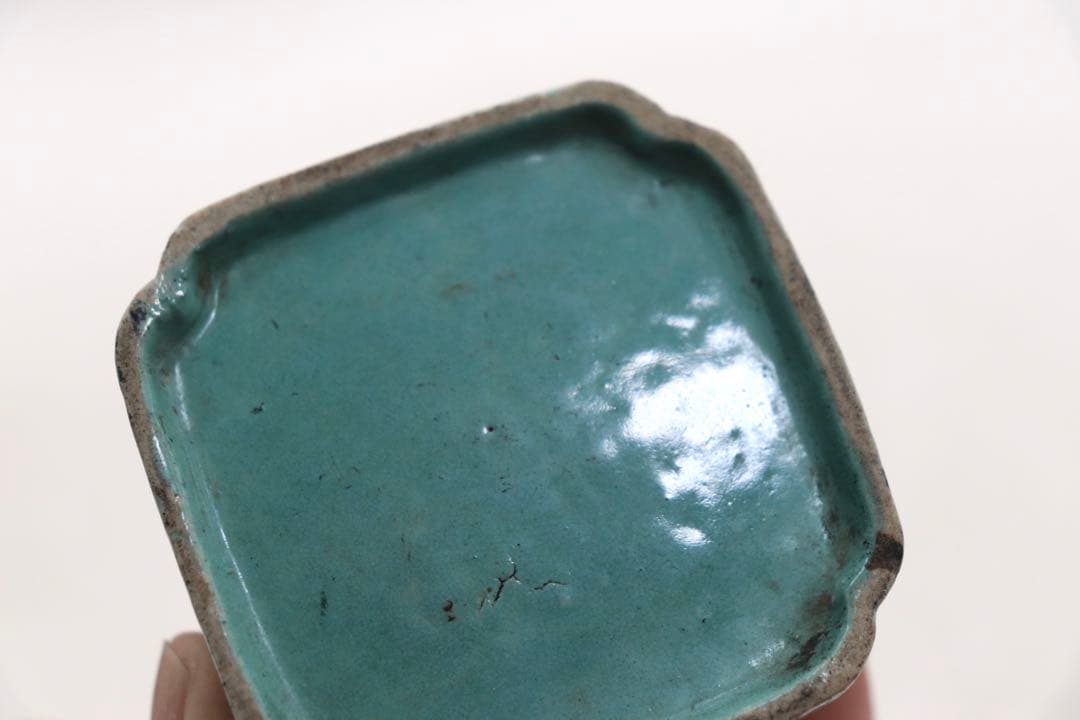 中国　清時代　鈞釉　龍紋水滴　銅製杓付　アンティーク　送料込み260312