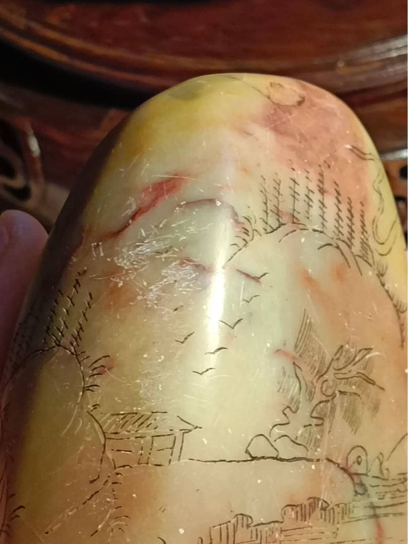 田黄石寿山石印章、天然石 彫刻 、清道光二年王作、449gサイズ約8×7×6cm