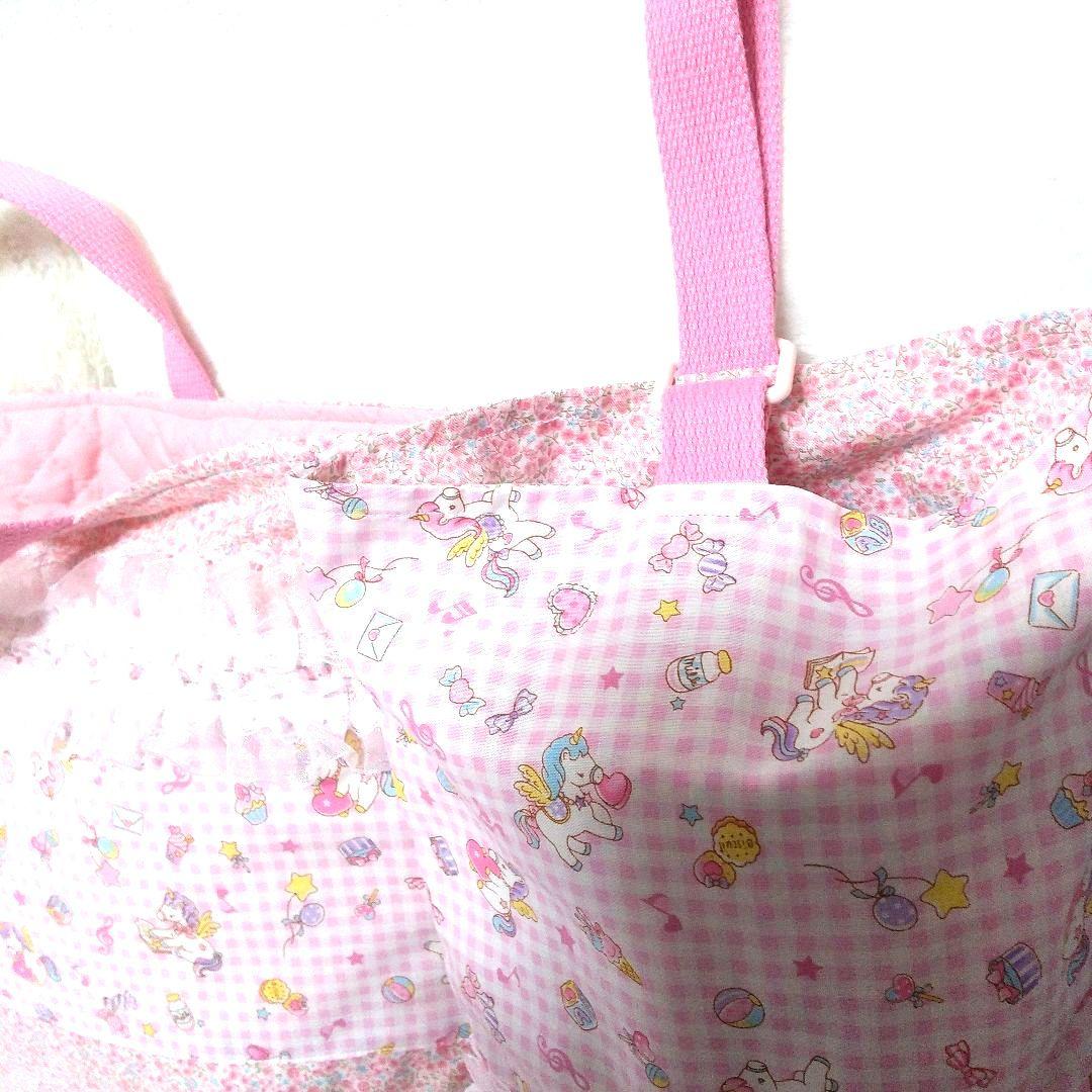 入園入学　ピンクリバティユニコーンキルティングバック　ナップサック　上履きいれ