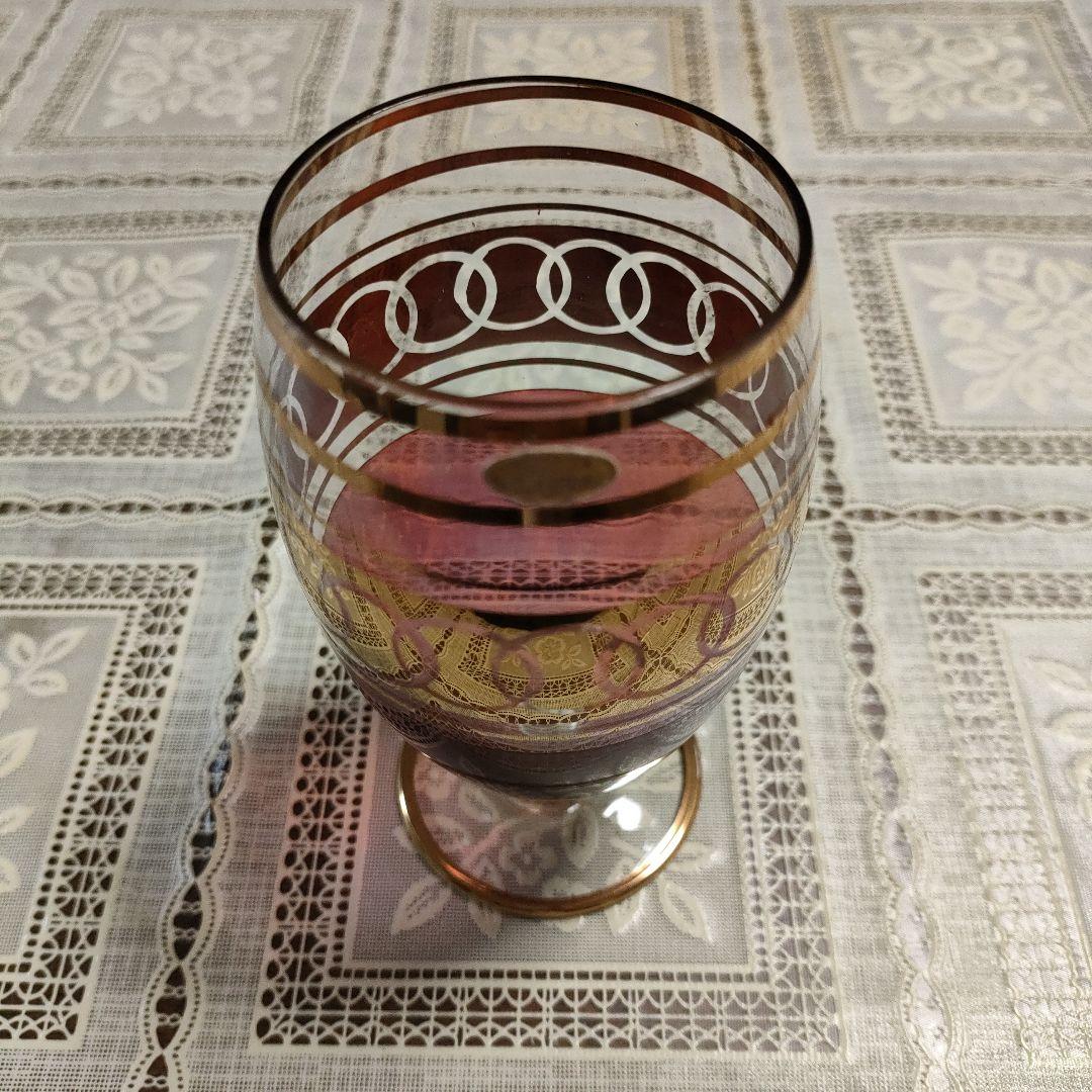 \"未使用\" ボヘミアングラスワインピッチャー＆グラス6客セット、チェコスロバキア