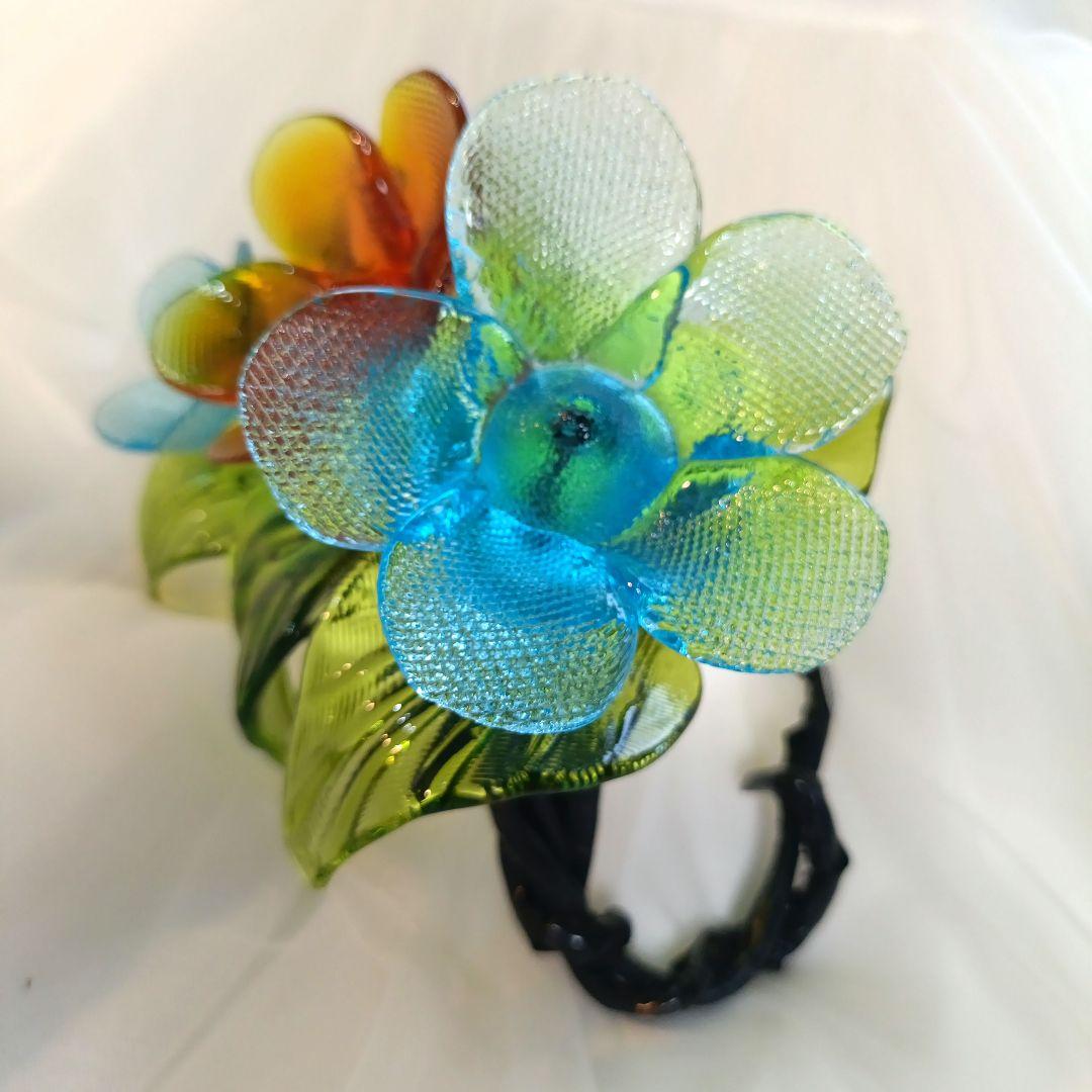 【極美品】琉球ガラス花瓶ワイヤーフラワー