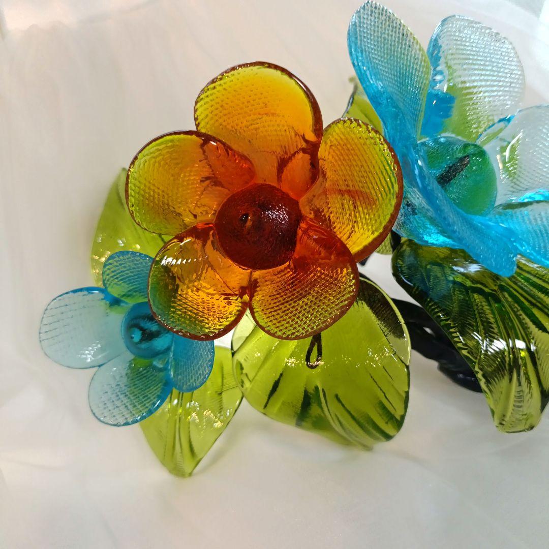 【極美品】琉球ガラス花瓶ワイヤーフラワー