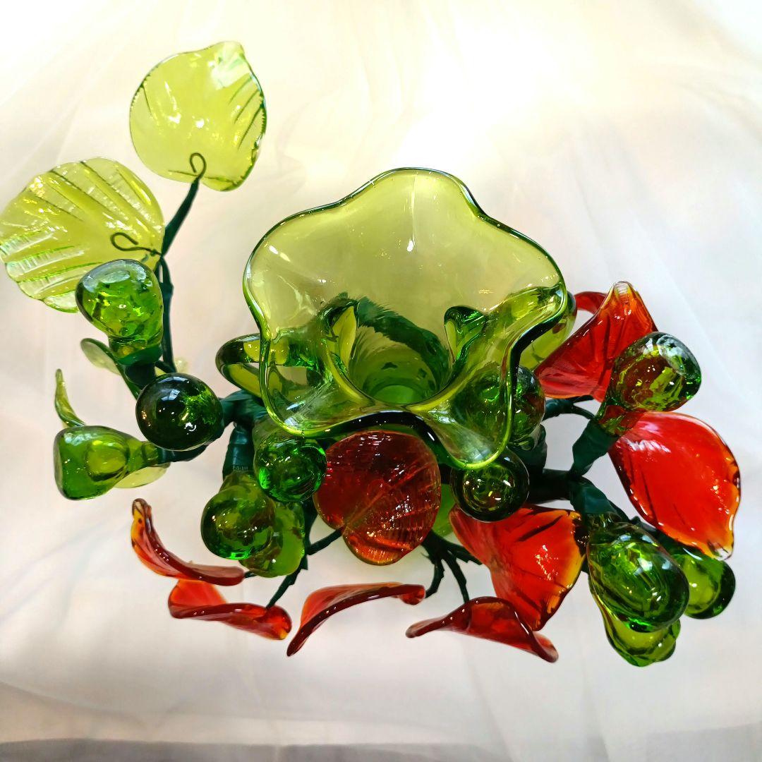 【極美品】琉球ガラス花瓶ワイヤーフラワー