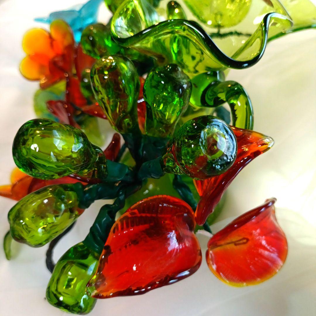 【極美品】琉球ガラス花瓶ワイヤーフラワー