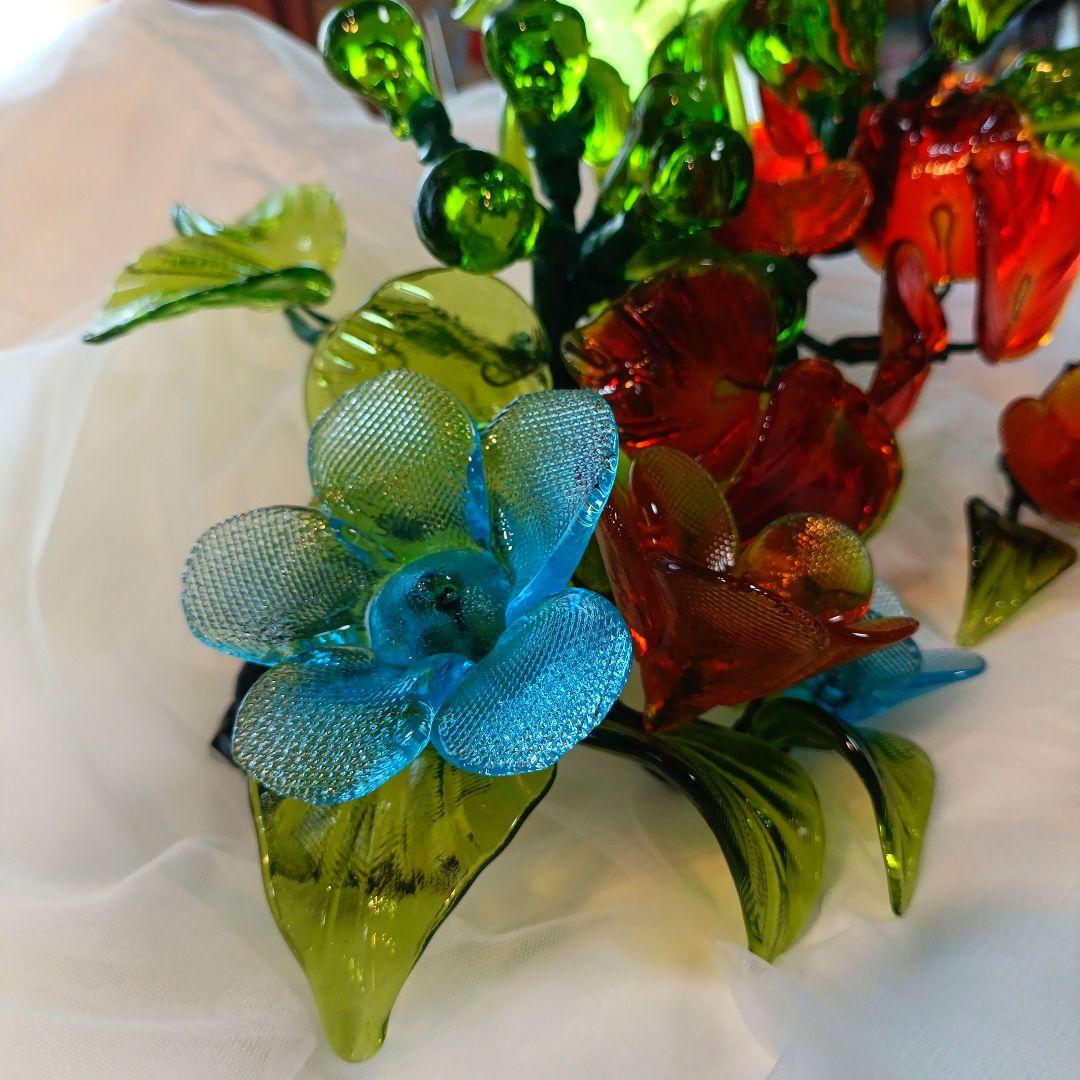 【極美品】琉球ガラス花瓶ワイヤーフラワー