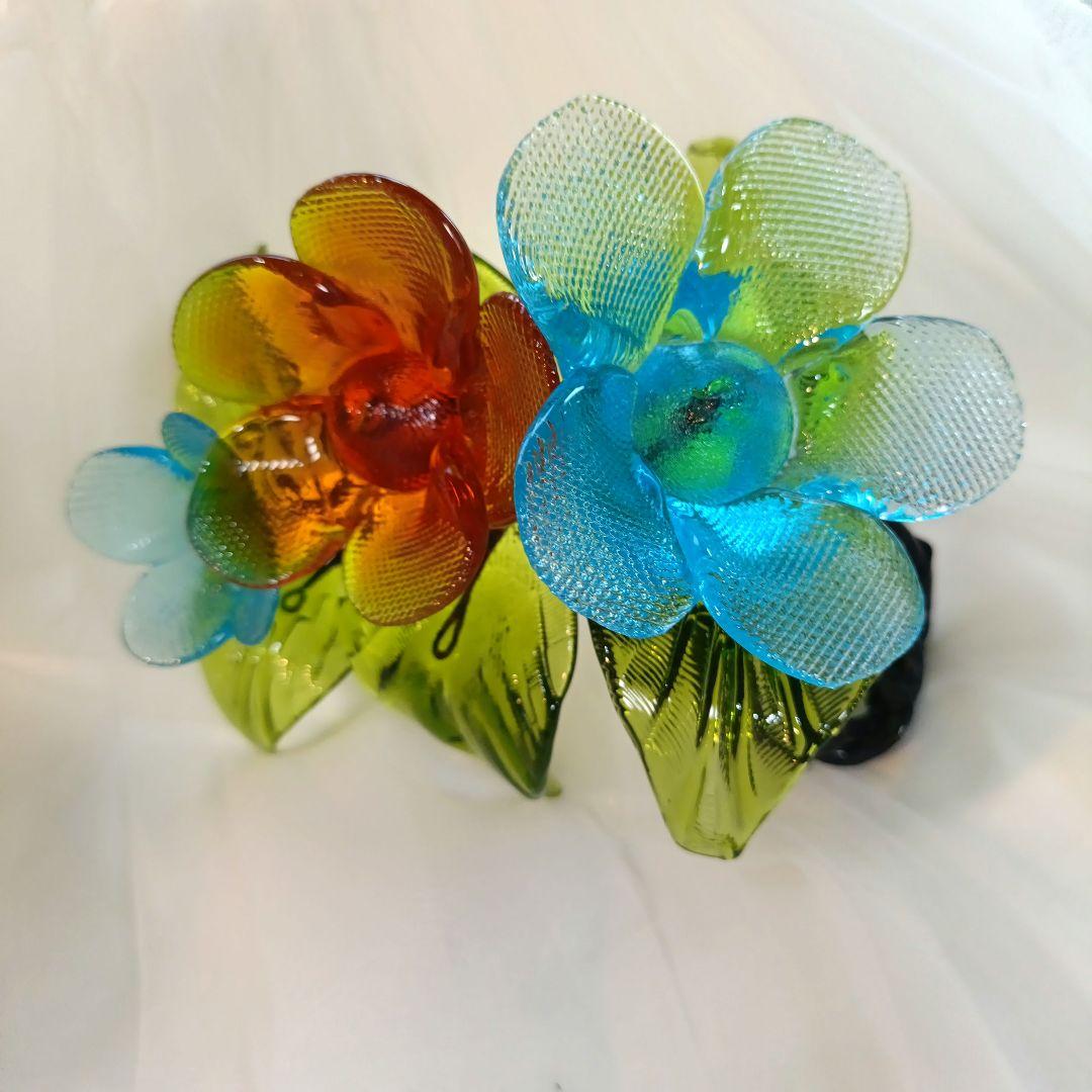 【極美品】琉球ガラス花瓶ワイヤーフラワー