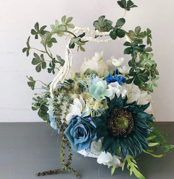 リバーシブル爽やかブルーのホワイトバスケット/光触媒加工/1点物