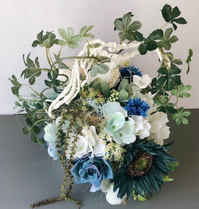 リバーシブル爽やかブルーのホワイトバスケット/光触媒加工/1点物