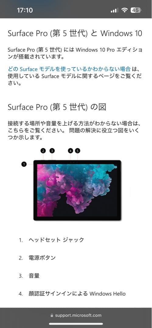 Microsoft Surface Pro (第5世代) 本体と充電器のみ