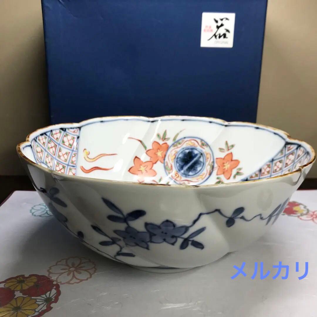 福泉窯　染錦花つなぎ文様　ひねり鉢　1客　共箱入り　秋の七草　桔梗　ひなまつり