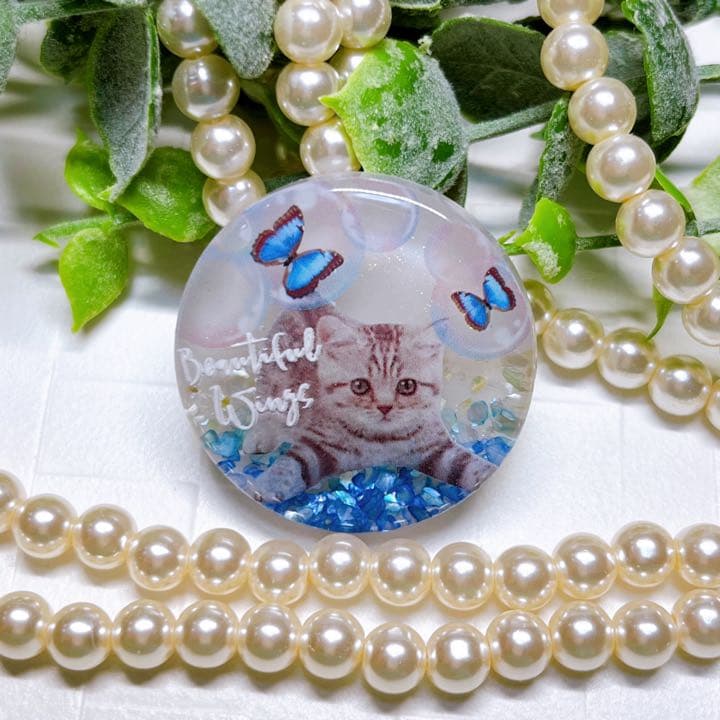 ぼたもち様お取置きです。レジンヘアゴム しゃぼん玉と猫と蝶々No.321