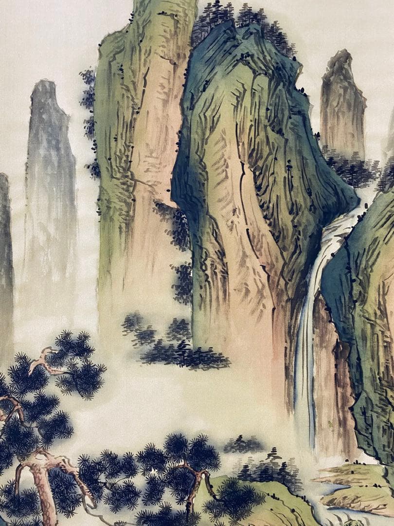 仇英 松風瀑影 中国画 掛け軸 水墨画 和室 玄関 茶室 壁掛け 美術品
