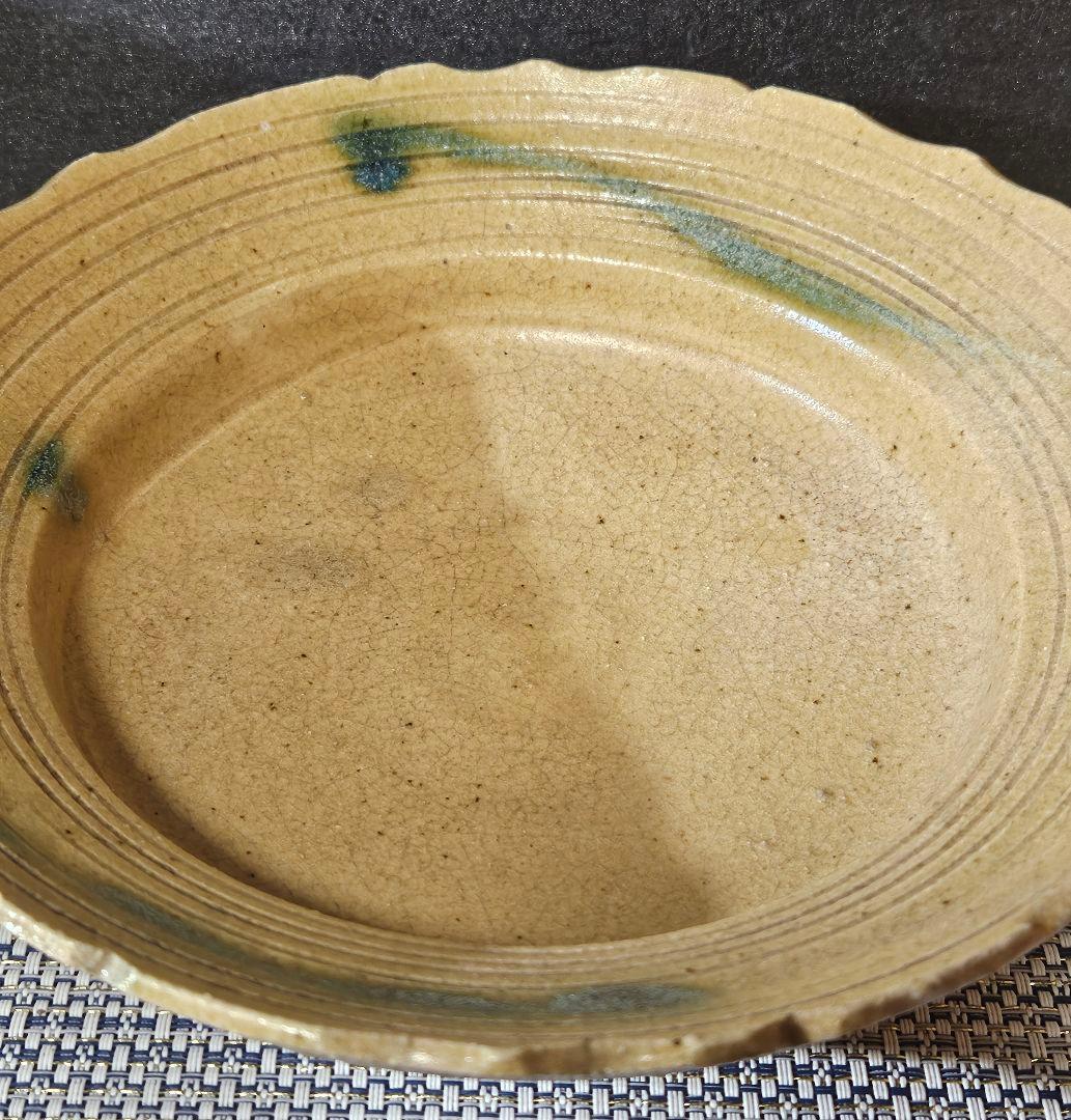 【時代古作品❗】黄瀬戸　胆礬(たんぱん　緑釉　輪線文様　鉢　菓子鉢　茶道具　茶器