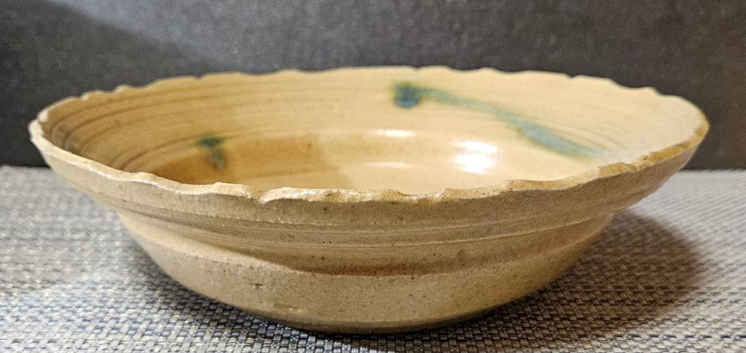 【時代古作品❗】黄瀬戸　胆礬(たんぱん　緑釉　輪線文様　鉢　菓子鉢　茶道具　茶器