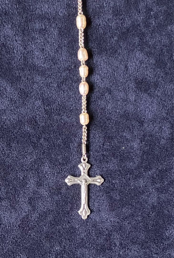 カトリック　ロザリオ　手編み　淡水パール　長崎編み