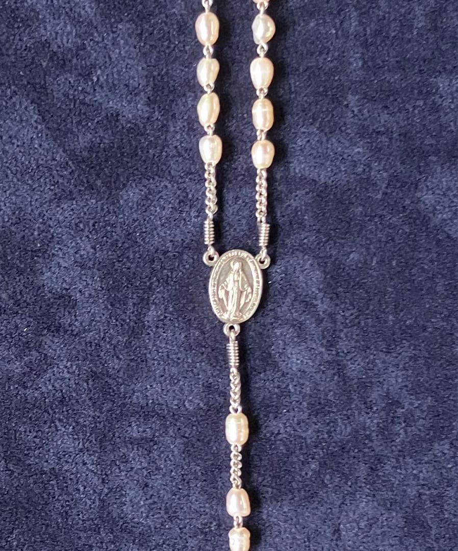 カトリック　ロザリオ　手編み　淡水パール　長崎編み