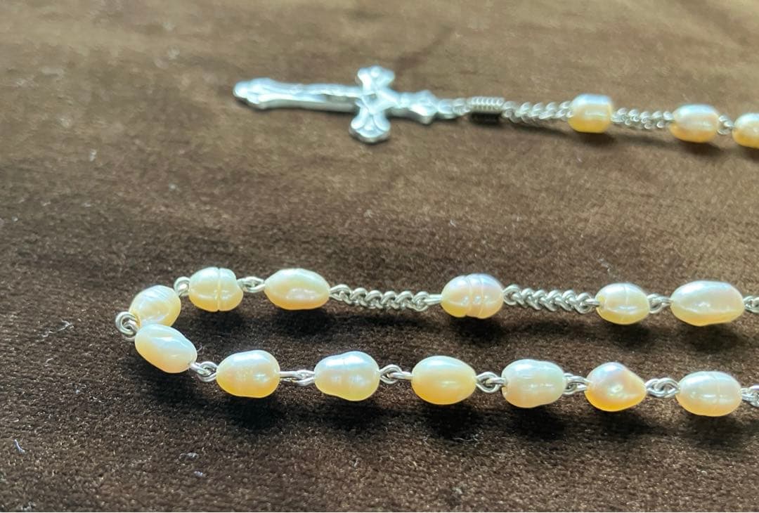 カトリック　ロザリオ　手編み　淡水パール　長崎編み