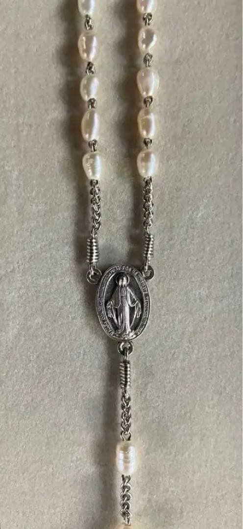 カトリック　ロザリオ　手編み　淡水パール　長崎編み