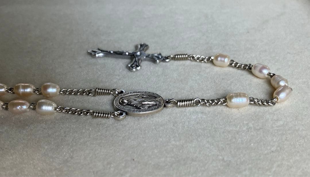 カトリック　ロザリオ　手編み　淡水パール　長崎編み