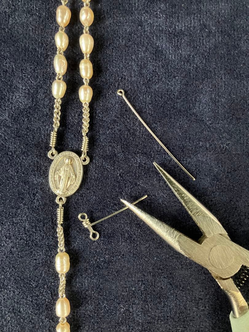 カトリック　ロザリオ　手編み　淡水パール　長崎編み