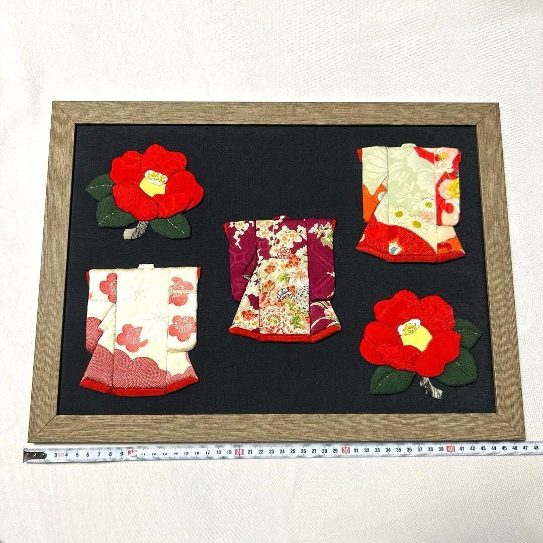 押し絵　ツバキ　着物　ハンドメイド