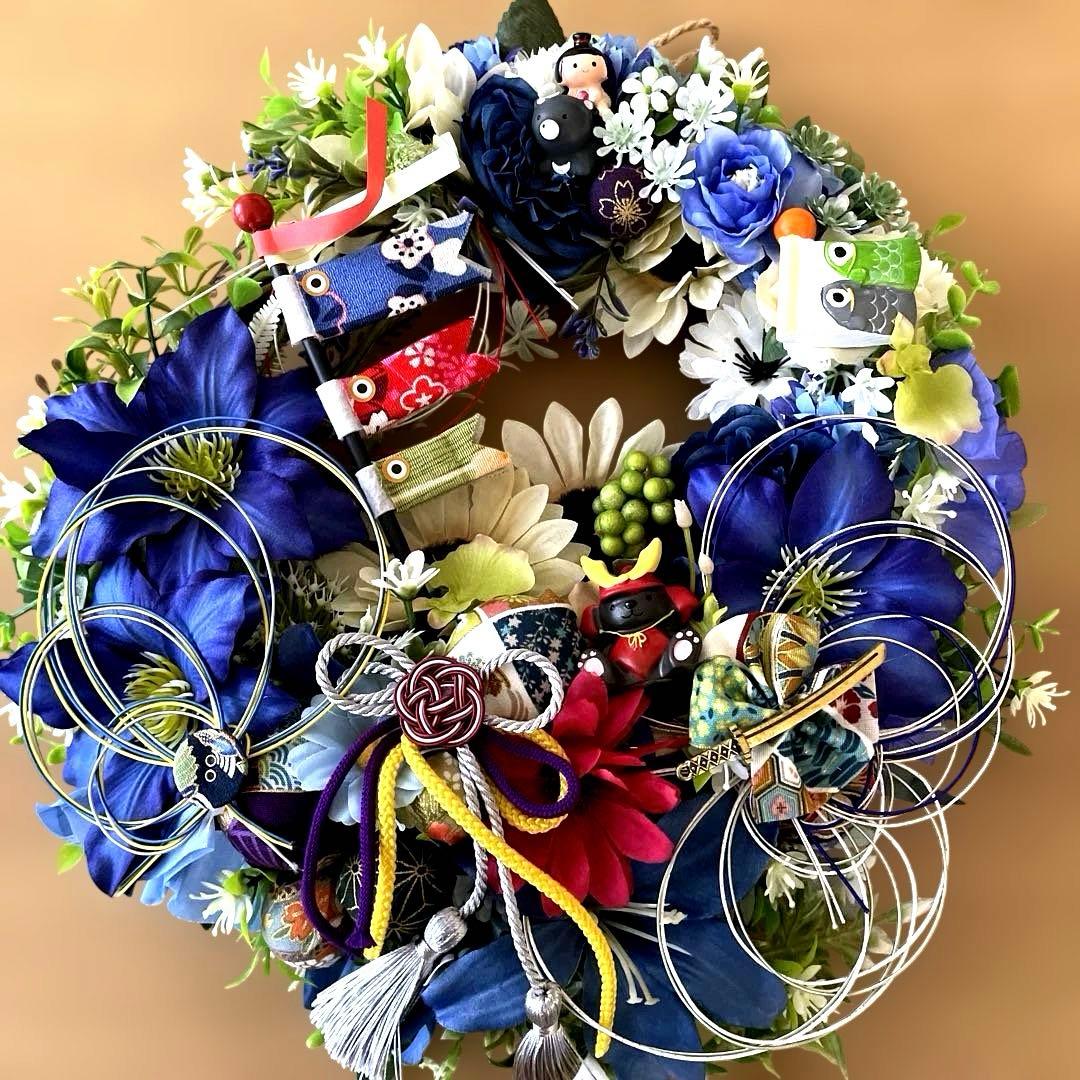 青系花と魚のモチーフのリース❣️himeno❣️