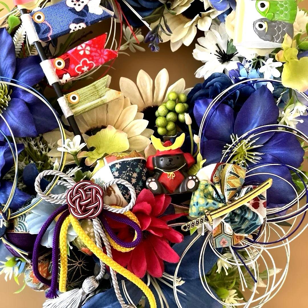 青系花と魚のモチーフのリース❣️himeno❣️