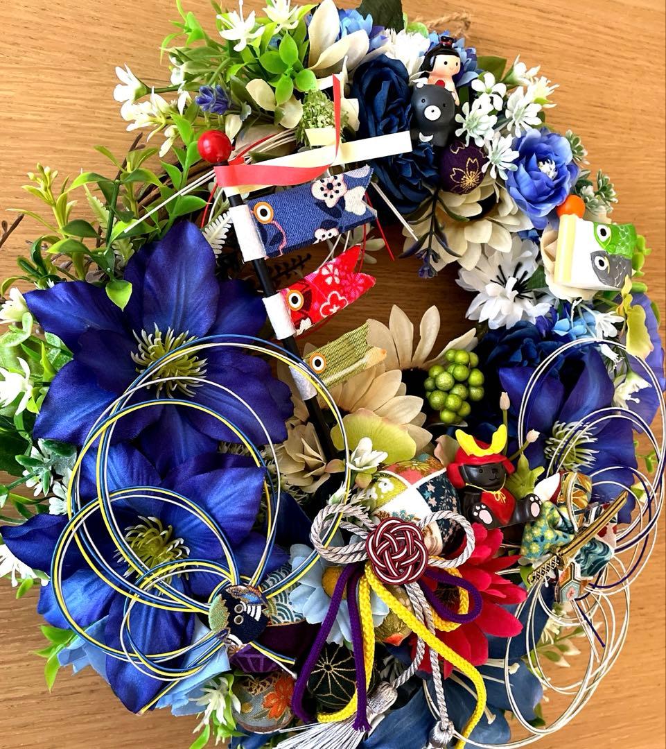 青系花と魚のモチーフのリース❣️himeno❣️