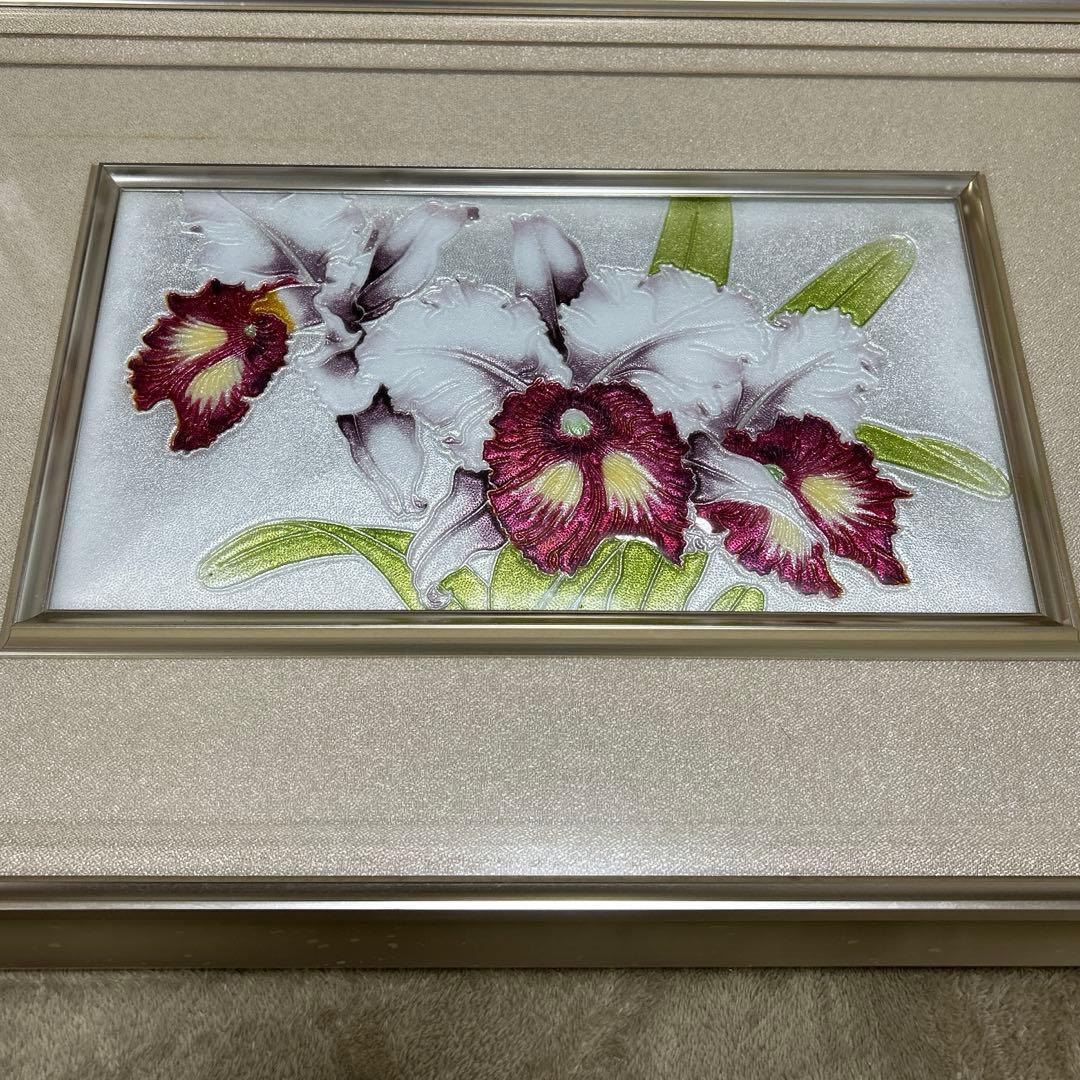 七宝焼　蘭の絵 シルバーフレーム