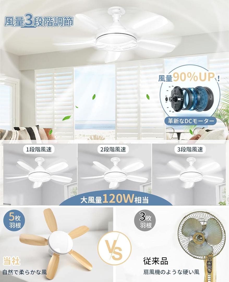 ⭐️シーリングファンライト LEDファン付き照明 天井ライト 照明器具 工事不要