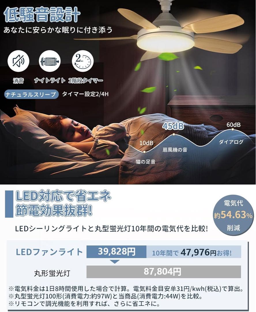 ⭐️シーリングファンライト LEDファン付き照明 天井ライト 照明器具 工事不要