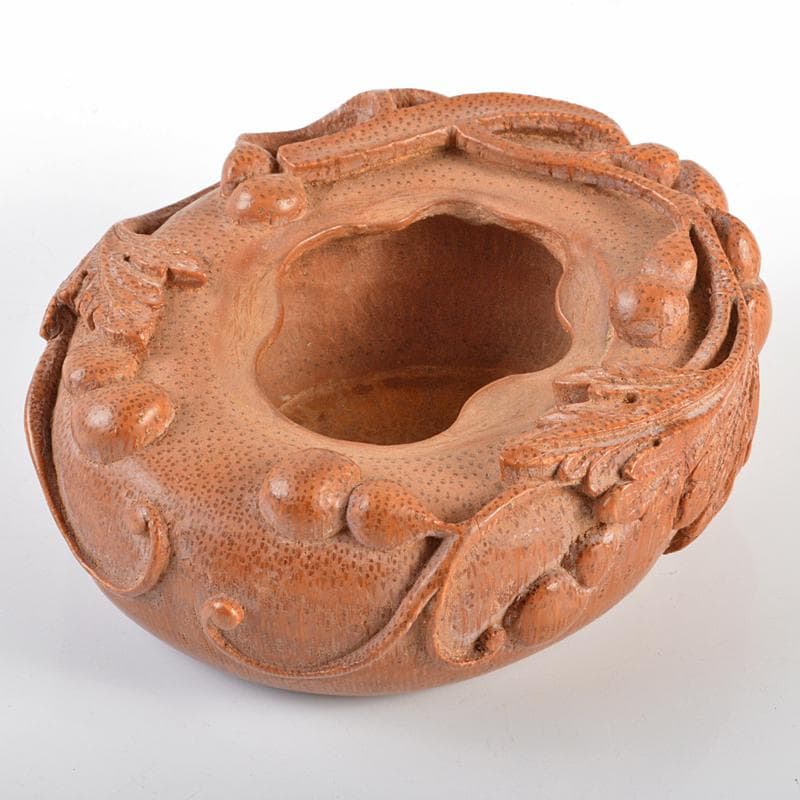 中国　竹根彫刻　瓢箪文　水孟　筆洗　M　R6244E