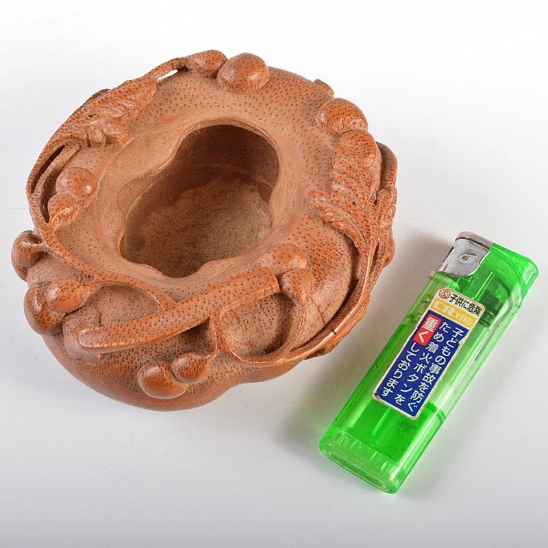 中国　竹根彫刻　瓢箪文　水孟　筆洗　M　R6244E