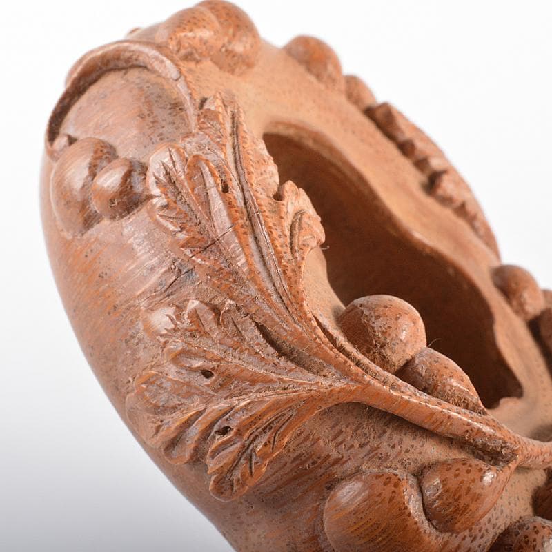 中国　竹根彫刻　瓢箪文　水孟　筆洗　M　R6244E