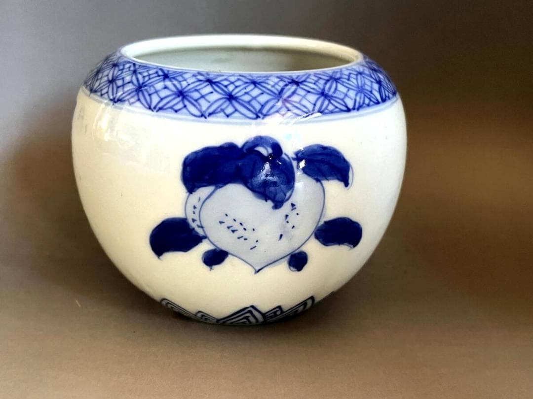 火入れ■香炉 伊万里 染付桃文 明治期 聖果 青花 火器 時代物 骨董品■