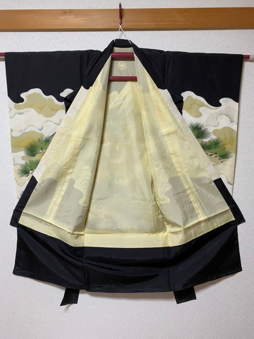 No.112アンティーク正絹七五三しつけ糸付き男の子着丈96セット裄丈44センチ