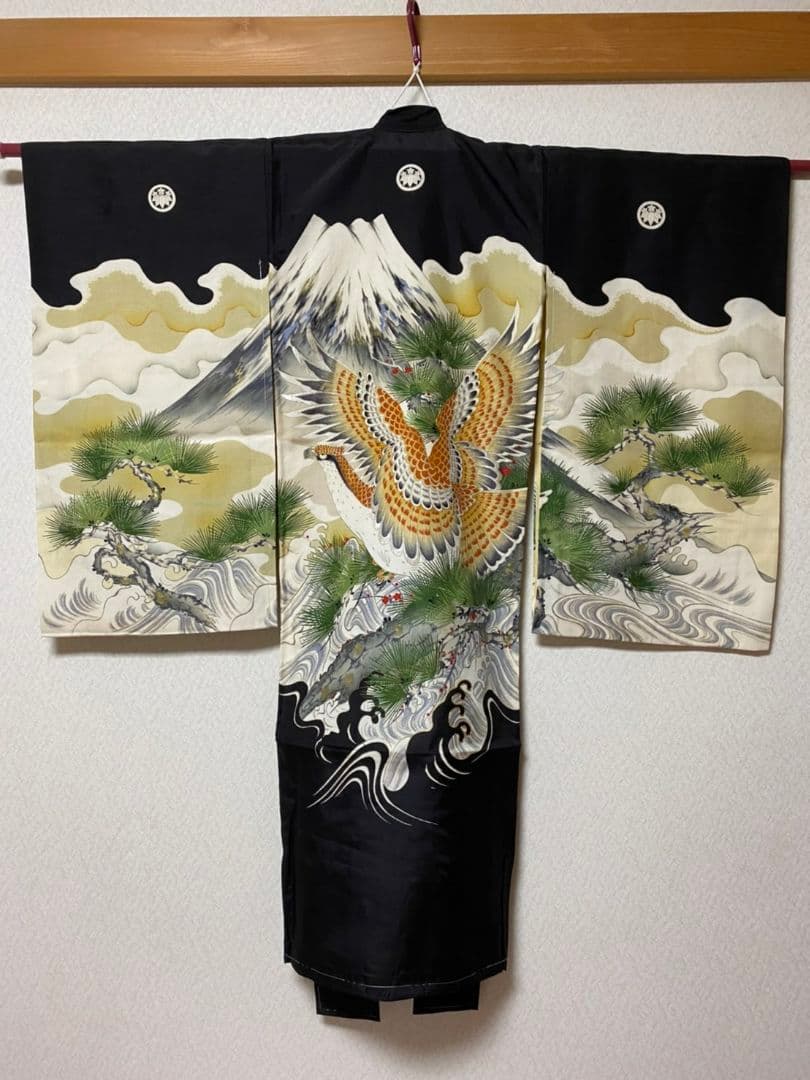 No.112アンティーク正絹七五三しつけ糸付き男の子着丈96セット裄丈44センチ