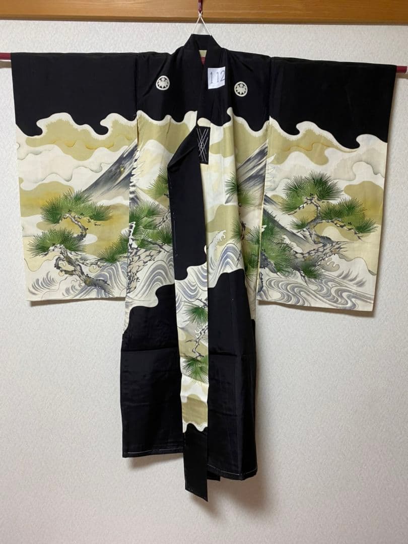 No.112アンティーク正絹七五三しつけ糸付き男の子着丈96セット裄丈44センチ