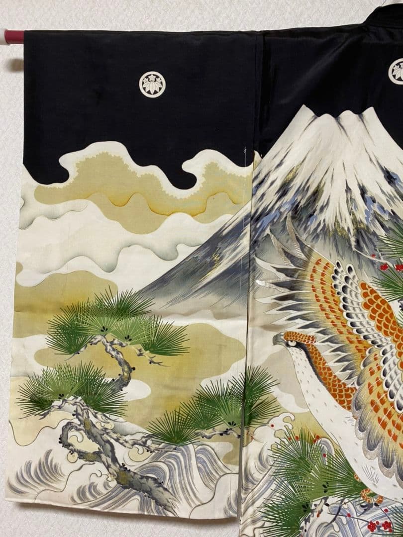 No.112アンティーク正絹七五三しつけ糸付き男の子着丈96セット裄丈44センチ