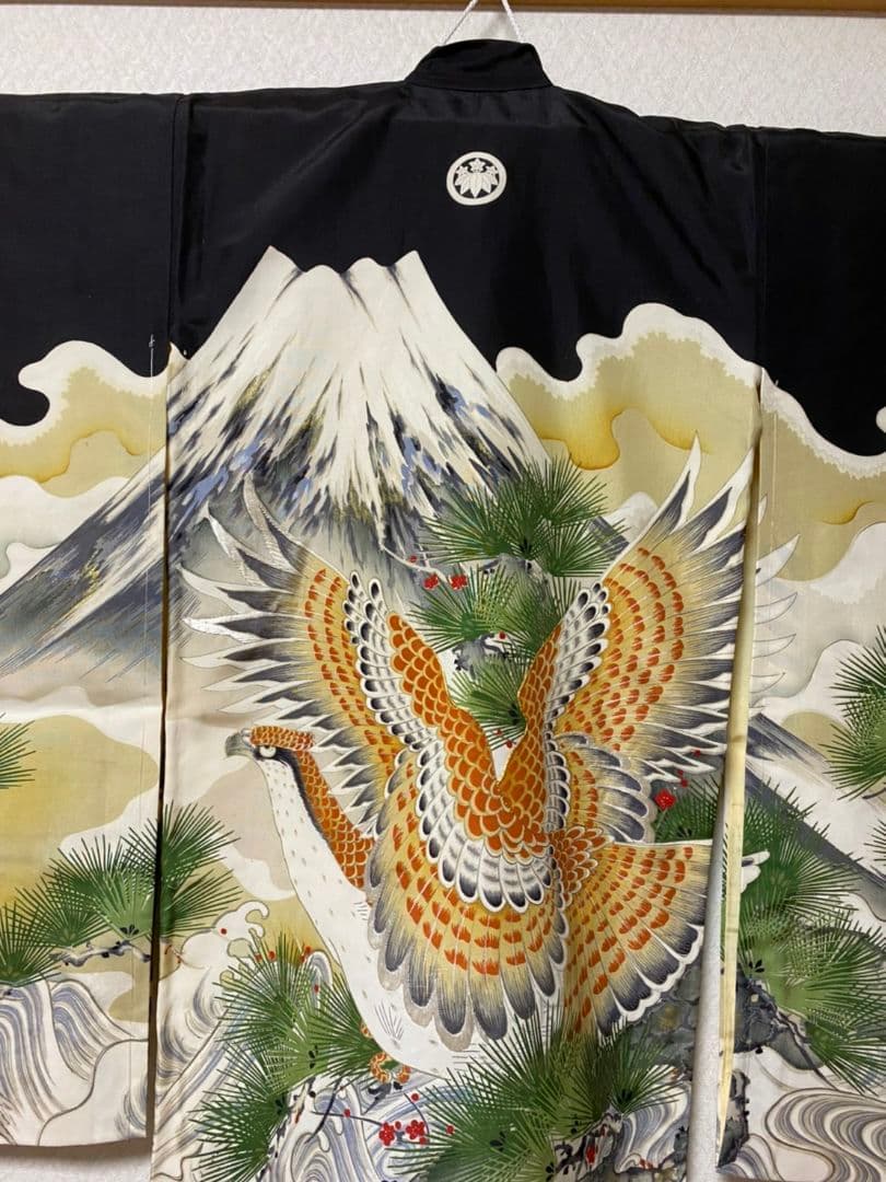 No.112アンティーク正絹七五三しつけ糸付き男の子着丈96セット裄丈44センチ