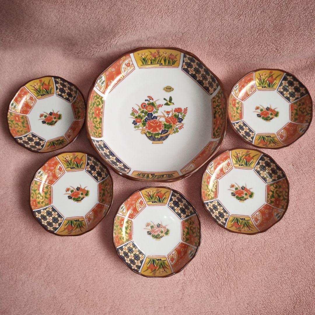 有田焼 仁祥窯 花柄 食器 セット 6点 古伊万里 金彩 和合揃 大皿 小皿