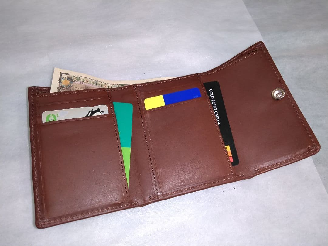 ハンドメイドの3つ折財布チョコ色